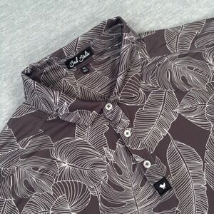 Bad Birdie Mens 2XL Gray White Tropical Palm Leaf Monstera Performance Golf Polo